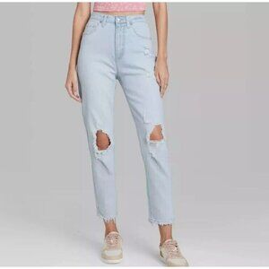 Wild Fable Super High Rise Mom Ankle Jeans SIZE 00 Distressed Ultra Light Wash
